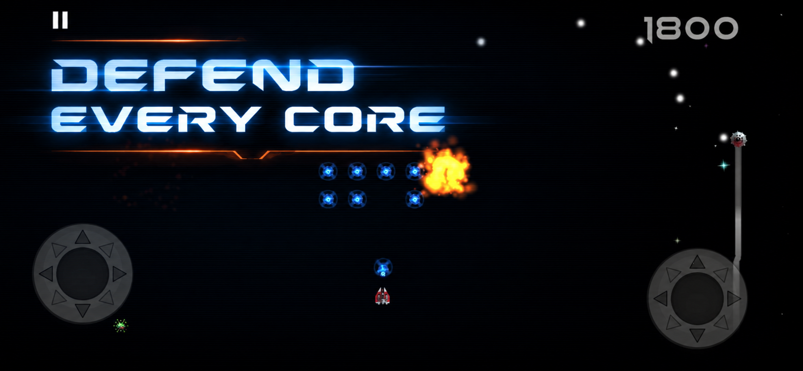 Space Bandits gameplay: defending energy cores