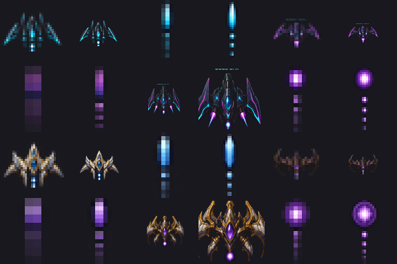 Neon Cosmic, Classic, and Celestial Knights ship skin preview